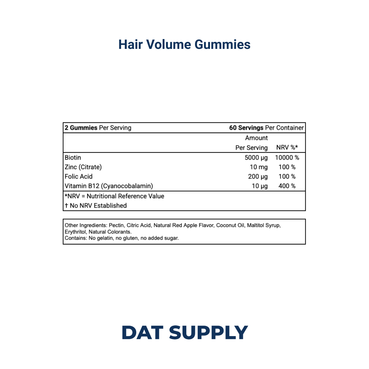 Hair Volume Gummies White Label Formula – Biotin, Folic Acid & Vitamin B12 | DAT Supply
