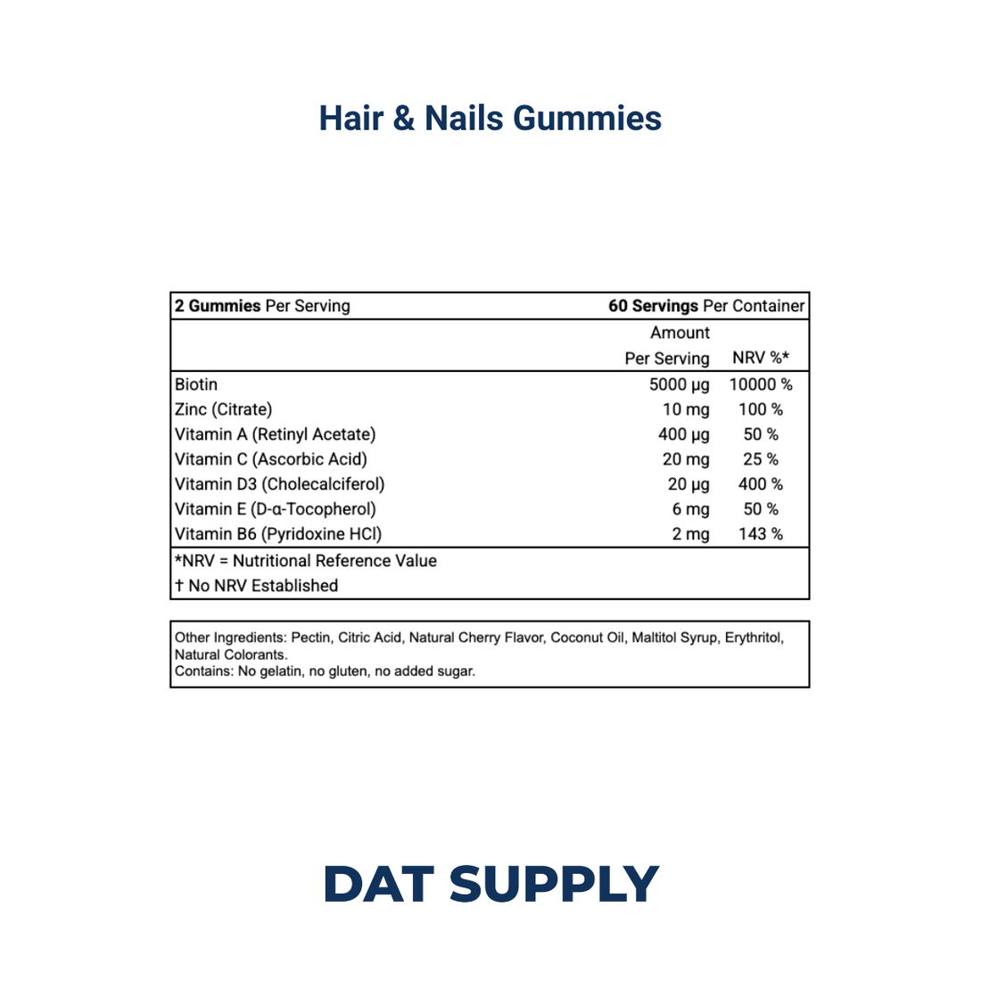 Hair & Nails Gummies White Label Formula – Biotin, Zinc & Vitamins A–E | DAT Supply