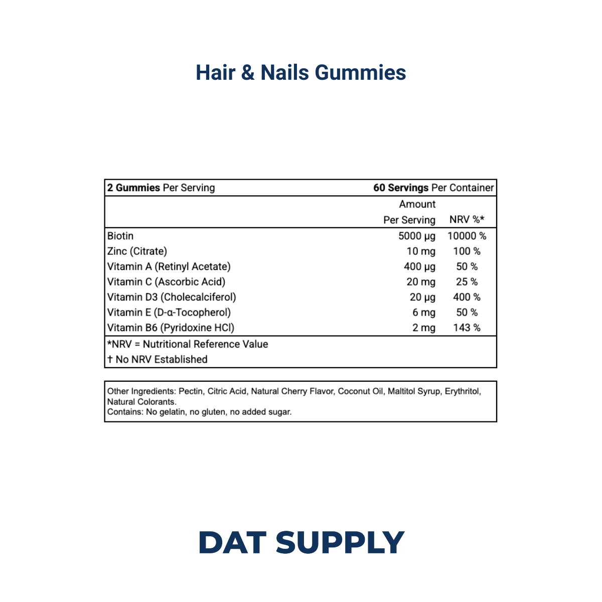 Hair & Nails Gummies White Label Formula – Biotin, Zinc & Vitamins A–E | DAT Supply